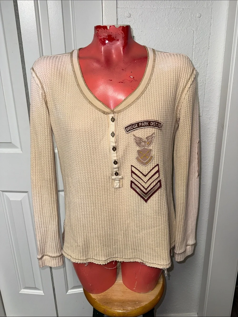 Free People - Waffle Knit Henley Thermal Top shirt blouse